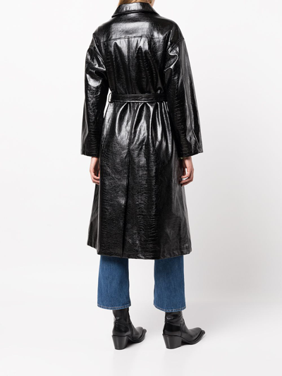 Shop Apparis Snake-embossed Belted Coat In Black
