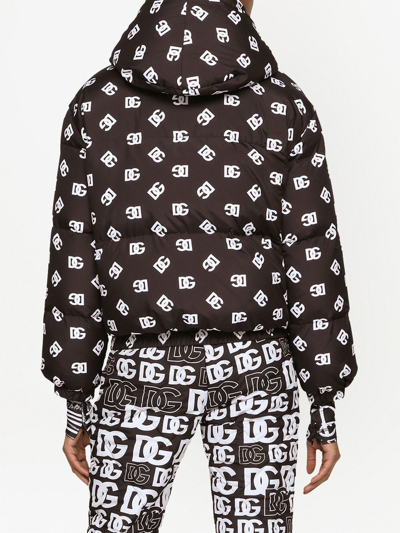 Shop Dolce & Gabbana Dg-logo Hooded Puffer Jacket In Black