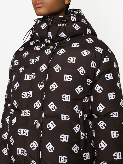 Shop Dolce & Gabbana Dg-logo Hooded Puffer Jacket In Black