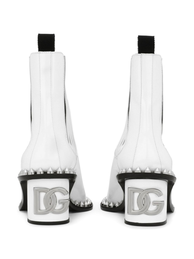Dolce & Gabbana Studded Ankle Boots In White
