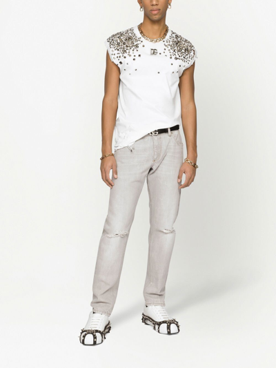 Shop Dolce & Gabbana Stud-embellished Sleeveless T-shirt In White