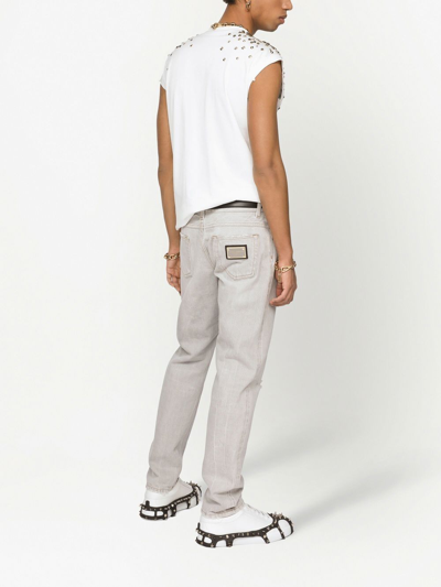 Shop Dolce & Gabbana Stud-embellished Sleeveless T-shirt In White