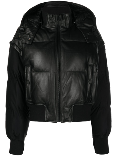 Shop Moose Knuckles Hooded Leather-panel Bomber Jacket In Multicolour