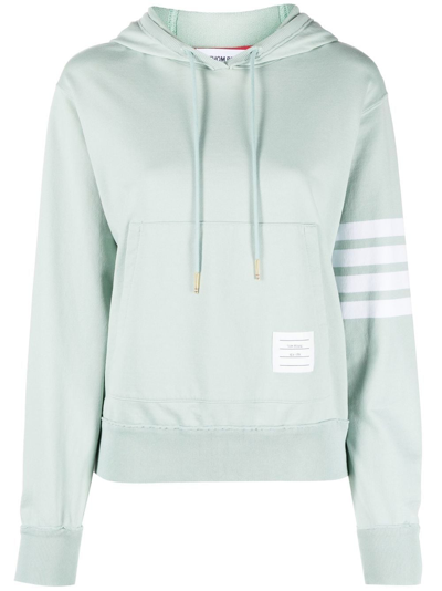 Thom Browne Logo-patch Drawstring Hoodie In 457 Light Blue/green