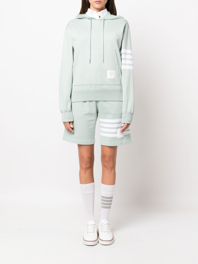 Thom Browne Logo-patch Drawstring Hoodie In 457 Light Blue/green