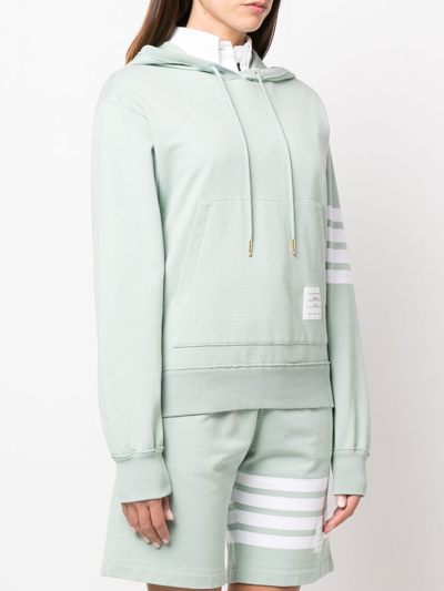 Thom Browne Logo-patch Drawstring Hoodie In 457 Light Blue/green