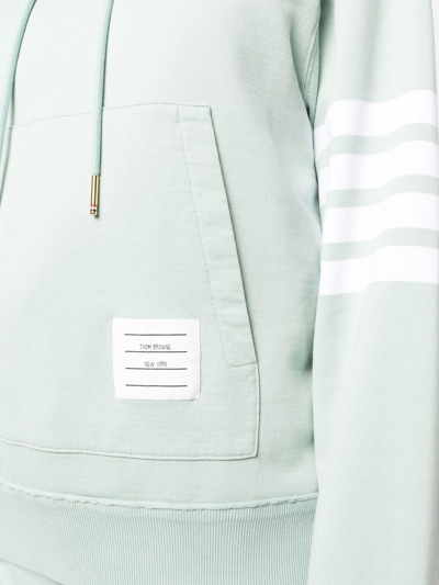 Thom Browne Logo-patch Drawstring Hoodie In 457 Light Blue/green