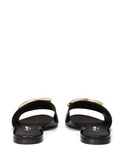 Dolce & Gabbana Logo-plaque Leather Slides In Black