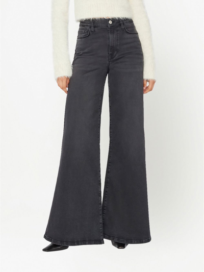 Frame Le Palazzo Cropped Raw Hem Jeans In Black