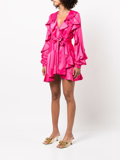 Shop Patbo Ruffle Sleeve Mini Wrap Dress In Pink