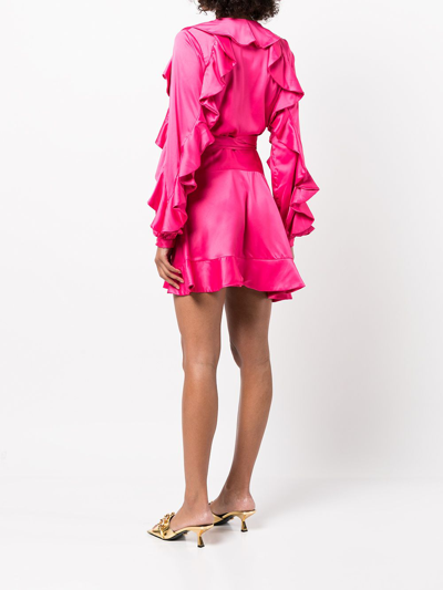 Shop Patbo Ruffle Sleeve Mini Wrap Dress In Pink