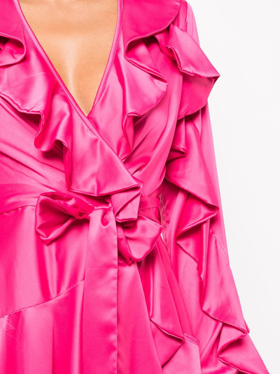 Shop Patbo Ruffle Sleeve Mini Wrap Dress In Pink