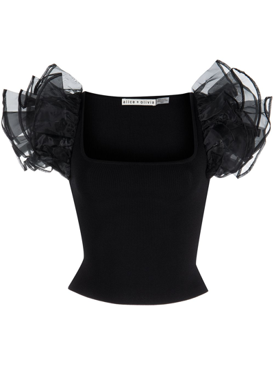 Shop Alice And Olivia Merida Ruffle-sleeve Top In Black