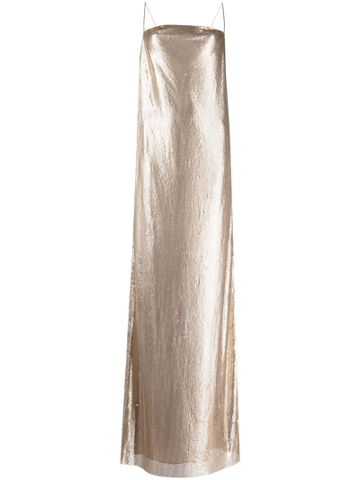 Shop Alice And Olivia Harmony Chainmail Maxi Slip Dress In Gold