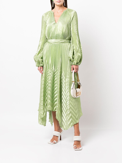 Shop Jonathan Simkhai Silk-blend V-neck Pleated Top In Celery