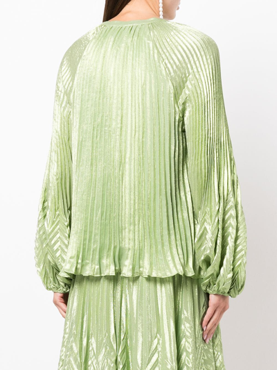 Shop Jonathan Simkhai Silk-blend V-neck Pleated Top In Celery