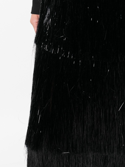 Shop Jonathan Simkhai Tinsel-fringe Mock-neck Midi Dress In Black
