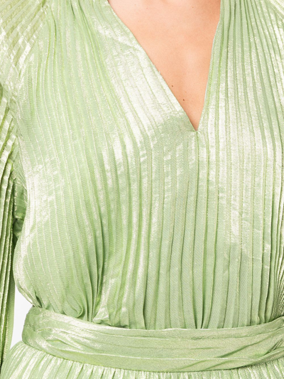 Shop Jonathan Simkhai Silk-blend V-neck Pleated Top In Celery