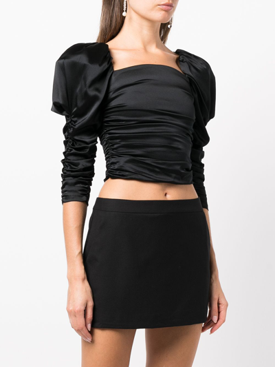 Shop Alice And Olivia Katrice Ruched Puff-sleeve Top In Black
