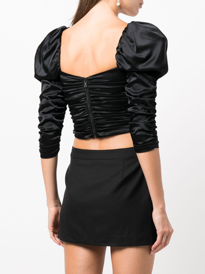 Shop Alice And Olivia Katrice Ruched Puff-sleeve Top In Black