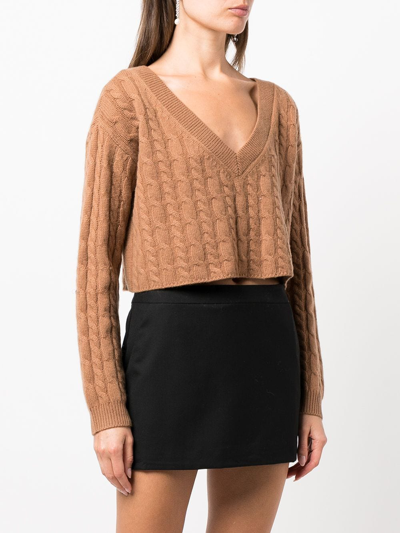 Shop Alice And Olivia Ayden Cable-knit Cropped Jumper In Brown