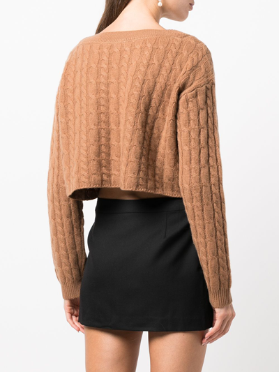 Shop Alice And Olivia Ayden Cable-knit Cropped Jumper In Brown