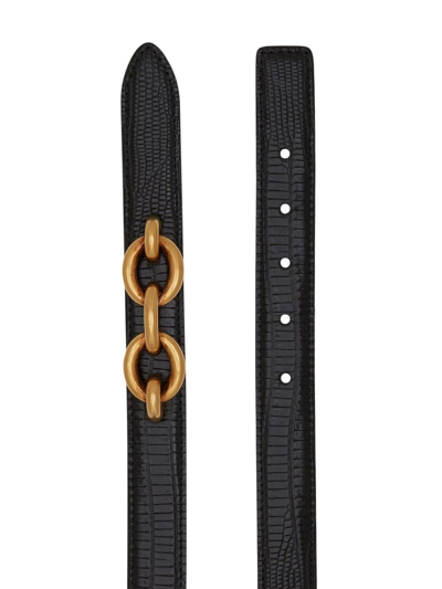 Shop Saint Laurent Maillon Embossed Leather Thin Belt In Black