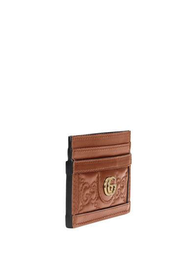 Shop Gucci Gg Matelassé Card Holder In Brown