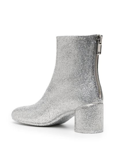 Shop Mm6 Maison Margiela Square-toe Glitter Ankle Boots In Silver