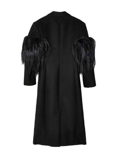 Shop Prada Faux-fur Trim Coat In Black