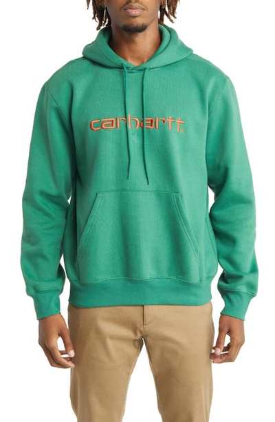 Shop Carhartt Hooded Logo Sweatshirt In Bonsa / Brick