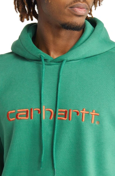 Shop Carhartt Hooded Logo Sweatshirt In Bonsa / Brick