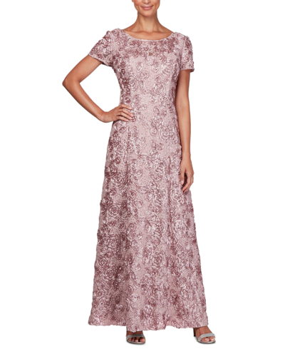 Shop Alex Evenings Rosette A-line Gown In Rose Pink