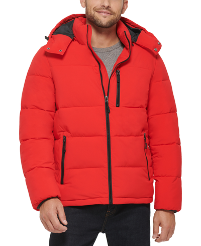 Shop Club Room Men's Stretch Hooded Puffer Jacket, Created For Macy's In Red