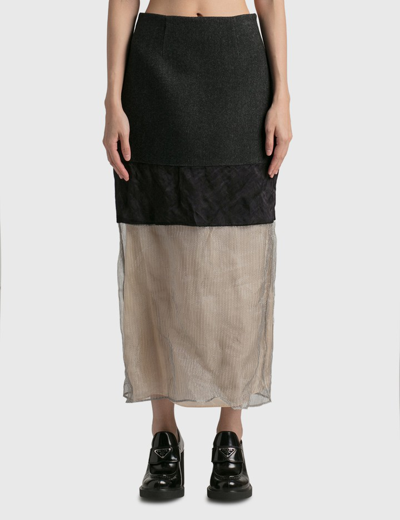 Shop Prada Cloth And Mesh Midi-skirt In Black