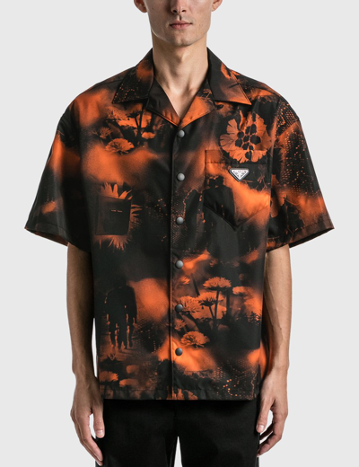 Shop Prada Printed Re-nylon Shirt In Orange