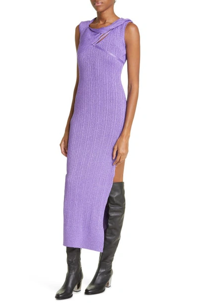 Shop Aknvas Sevrine Cutout Ribbed Body-con Dress In Purple