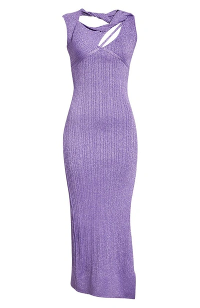 Shop Aknvas Sevrine Cutout Ribbed Body-con Dress In Purple