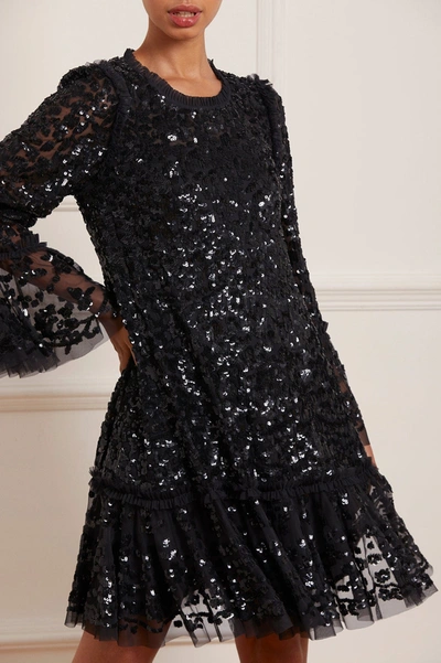 Shop Needle & Thread Annie Sequin Tiered Mini Dress In Black
