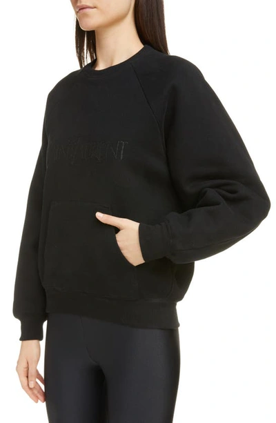 Shop Saint Laurent Embroidered Raglan Sleeve Sweatshirt In Black