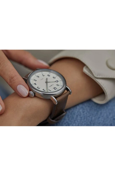Shop Timex Standard Leather Strap Watch, 40mm In Silver/ Cream/ Brown