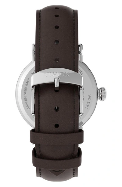 Shop Timex Standard Leather Strap Watch, 40mm In Silver/ Cream/ Brown