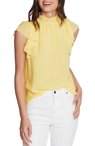 Shop 1.state Flutter Sleeve Smocked Neck Blouse In Primrose Yellow