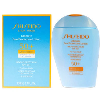 Shop Shiseido Ultimate Sun Protection Lotion Wetforce Spf 50 For Sensitive Skin And Children By  For Unise In Blue
