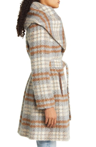 Sam Edelman Brushed Plaid Hooded Wrap Coat in Natural