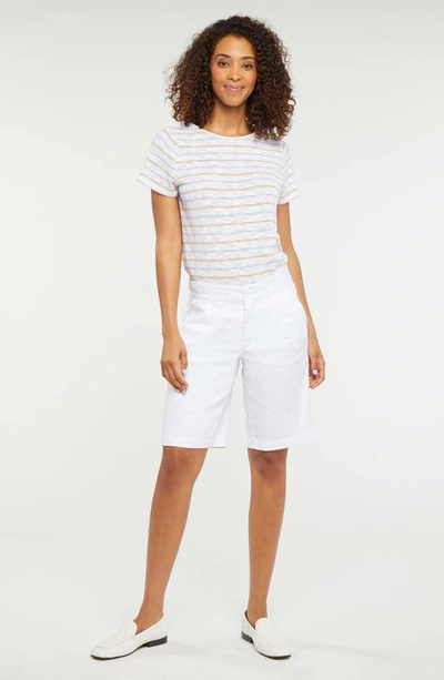 Shop Nydj Modern Linen Blend Bermuda Shorts In Optic White