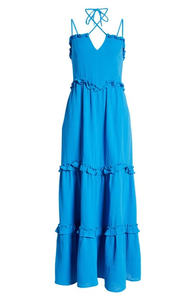 Shop Btfl-life Tiered Ruffle Cotton Maxi Dress In Royal Blue