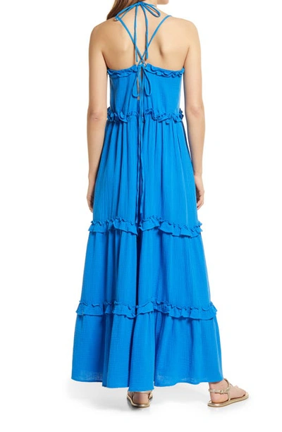 Shop Btfl-life Tiered Ruffle Cotton Maxi Dress In Royal Blue