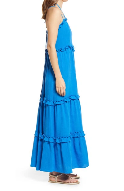 Shop Btfl-life Tiered Ruffle Cotton Maxi Dress In Royal Blue