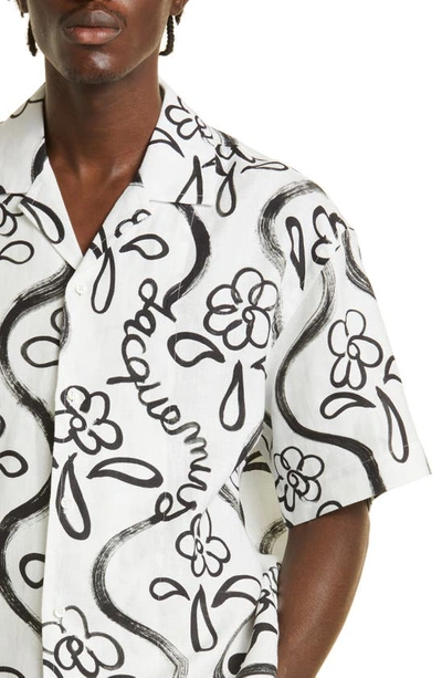 Shop Jacquemus La Chemise Jean Painted Flower Bowling Shirt In Print Black Flowers